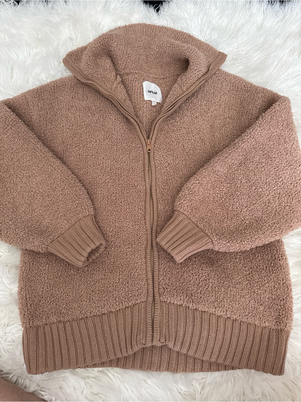 aerie Teddy Sherpa Zip-Up Jacket in dusty rose